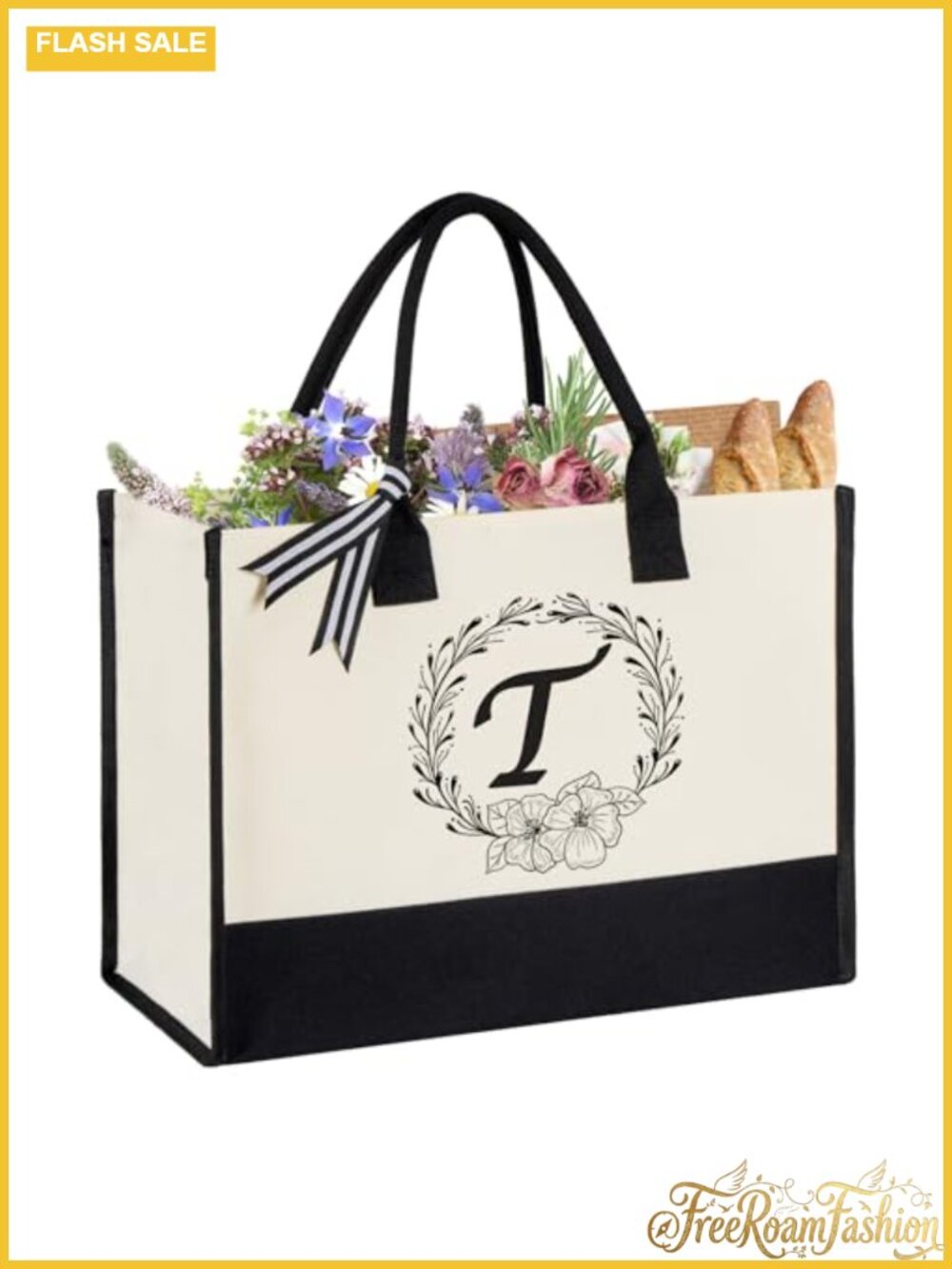 Canvas Tote Bag Extra Large Beach Bag for Women Personalized Initial Gift